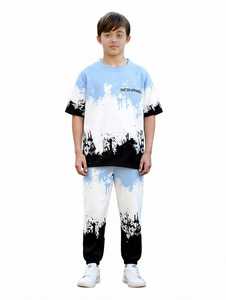 Conjunto Deportivo Hip Hop para Niños, Camiseta de Manga Corta con Cuello Redondo y Pantalones Jogger, Estampado Sublimado Degradado, Atuendo de Verano - Product Image 6