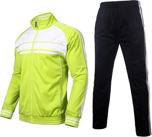 Men's Lime Green White Color Block Sporty Tracksuit Full Sleeve Zipper Stand Collar Breathable Regular Fit Autumn Wear - Product Image 1