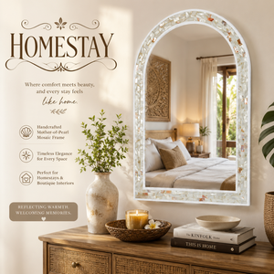Elegant Wooden Wall Mirror Handcrafted Seashell <b>Mosaic</b> Inlay Traditional Framed Design Eco-Friendly Durable Decorative Mirror - Product Image 4