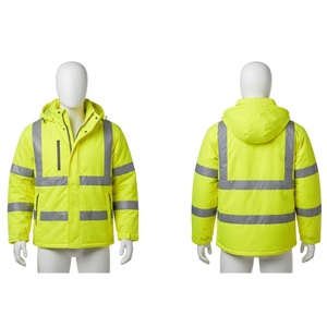 Chaqueta de Trabajo de Seguridad en Cuero y Lona, 220 GSM, Resistente al Agua, Poliéster/Algodón, Cinta Reflectante Amarilla Neón, Capucha Personalizada - Product Image 1