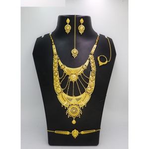 Exquis cuivre plaqué or pour les mariages ou les festivals avec collier boucles d'oreilles bracelet et bague Dubai femmes ensemble de bijoux - Product Image 6