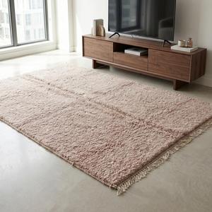 Tapis en laine noué à la main de qualité supérieure, couleur rose pâle, avec franges, pour salon, chambre à coucher, décoration moderne de la maison - Product Image 3