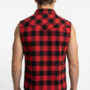 Chemise sans manches en flanelle à carreaux pour homme, coupe ample, rouge et noir, col rabattu, respirante, pour l'automne, fabrication sur mesure - Product Image 2