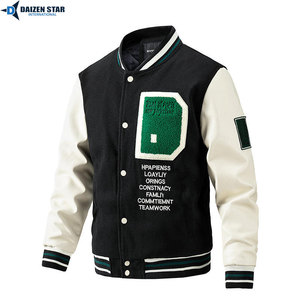 Men's Green Varsity Jacket Cream Sleeve Embroidered Letter Patch Design Casual Autumn Wear Polyester Cotton Material - Product Image 5