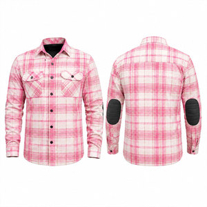 Men's Pink <b>White</b> Plaid Long Sleeve Shirt Full Button Down Cotton Casual Top With Elbow Patches All Seasons Wear - Product Image 1