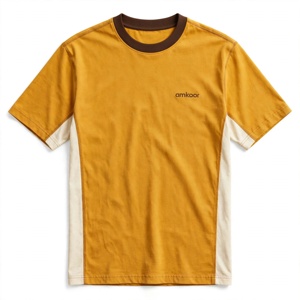 อัมคูร์เสื้อยืดคอกลมแขนสั้นผู้ชายทรงปกติสีบล็อกตัดต่อขอบผ้าฝ้าย 100% ผ้าเจอร์ซีย์ถัก 180 กรัมลำลอง - Product Image 1