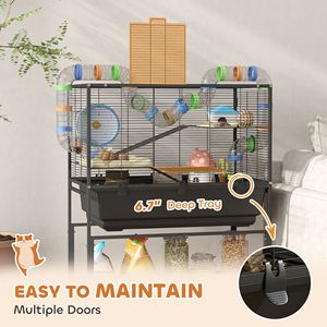 Gabbia per criceti a 3 livelli con vassoio profondo, ripiano portaoggetti, ruota per esercizi, cuccia e sistema di tubi - Product Image 6