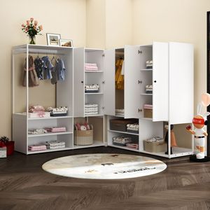 Armadio a 2 ante bianco con ripiani alti e stendibiancheria per abiti di grandi dimensioni per soggiorno/lavanderia - Product Image 5