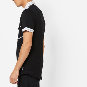 Men's Black Short Sleeve <b>Patchwork</b> T-<b>Shirt</b> 100% Cotton Eco-Friendly Breathable Loose Fit - Product Image 3