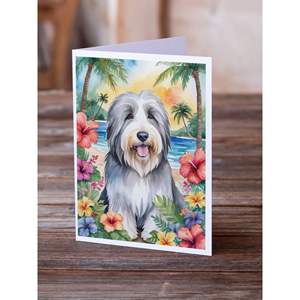 Whimsical A7 Tamaño 5x7 Bearded Collie Luau Tarjetas de notas en blanco Paquete de 8 con sobres - Product Image 2