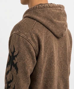 Peaceia Men's Brown <b>Zip</b>-Up Hoodie Casual <b>Front</b> Logo Print Regular Fit Fleece Fabric Winter Wear Polyester/Cotton ODM - Product Image 4