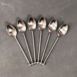 Mini-cuillères à thé en métal argenté avec manche à motif feuille, finition rigide, pour la restauration hôtelière, la vaisselle et les accessoires à café - Product Image 6