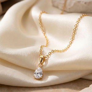 AMBER JEWELS Collar de Diamantes Redondos con Corte Brillante Chapado en Oro de 14K para Mujer, Certificado por IGI, Clásico para Uso Diario, Regalo - Product Image 1