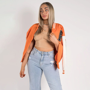 Premium High Quality Women's <b>Varsity</b> <b>Jacket</b> Letter A Embroidered Full Sleeve Crop Top Turn Down Collar Autumn Style - Product Image 2
