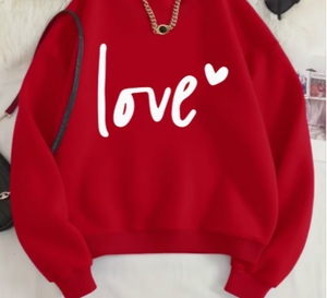 เสื้อสเวตเชิ้ตคอกลมผู้หญิงสีแดง Hardihood International ลายพิมพ์ Love แขนยาว ผ้าถัก สวมใส่สบายๆ สำหรับฤดูใบไม้ผลิ ผลิตจากผ้าฝ้ายผสม - Product Image 1