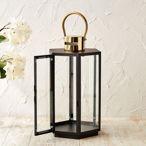 Modern Black Metal Glass Candle <b>Lantern</b> with <b>Gold</b> Handle Decorative <b>Lantern</b> for Indoor Outdoor Home Wedding table top Decor Gift - Product Image 3