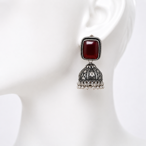 Wholesale Red Stone Oxidized <b>Silver</b> Jhumka <b>Earrings</b> Handmade Ethnic Indian Jhumki <b>Dangle</b> <b>Earrings</b> for Women - Product Image 1