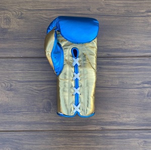 No Boxing No Life High Quality Blue Gold Real Leather Non-Slip Boxing <b>Gloves</b> Lace-Up Wrist Closure Breathable Adult Training - Product Image 3