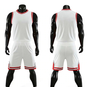 Ensemble de maillot de basket-ball unisexe blanc à manches courtes, col en V, séchage rapide, respirant, en polyester, avec short à cordon de serrage et taille élastique - Product Image 1