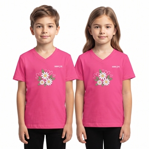 Camiseta Unisex para Niños con Estampado Floral Personalizado, Cuello en V, Diseño de Flores por Sublimación, Tops Casuales para Niños y Niñas, Ropa al por Mayor OEM - Product Image 5