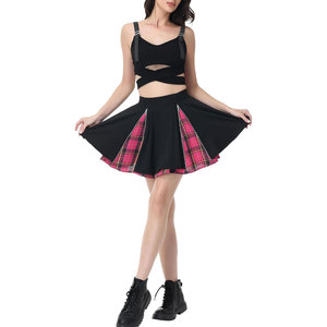 Minifalda gótica a cuadros para mujer, estilo punk, cintura alta, línea A, con cremalleras laterales, falda plisada de tartán rojo - Product Image 2