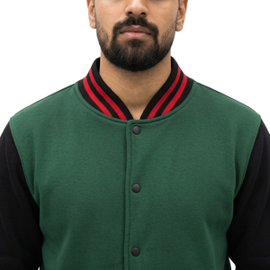 Veste universitaire homme verte et noire, coupe droite, col rabattu, boutonnée, décontractée, couleur unie, polyester et coton, pour l'automne - Product Image 4
