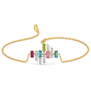 Bracelet en diamants arc-en-ciel avec chaîne en or jaune et motif géométrique multicolore au centre - Product Image 1