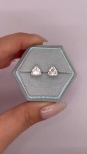 925 Moissanite Diamond <b>Stud</b> <b>Earrings</b> Dainty Trillion Cut 4 Prong 3.0 Carat <b>Emerald</b> Green Gold Plated Women's Trendy Wholesale - Product Image 4