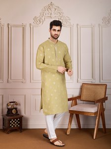 NiMa Creations <b>Men</b> Cotton Regular Fit Knee-Length Traditional Indian Pakistani Wedding Party Wear Reversible Quick Dry - Product Image 2
