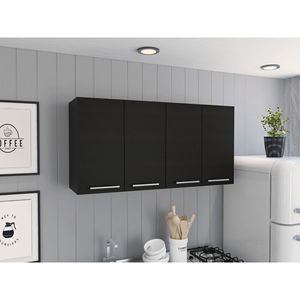 Armadio a Muro Nero 120 con Quattro Ante e Due Ripiani, Mobili da Cucina Doppi - Product Image 1
