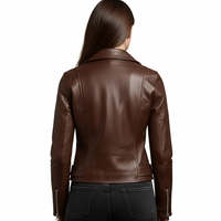 Veste de motard courte en cuir de mouton marron artisanal de qualité supérieure pour femmes Leathertex, col montant, doublure en nylon, automne, taille XS