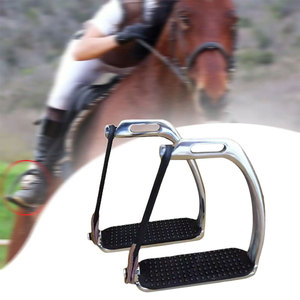 Étriers en acier inoxydable avec patins en caoutchouc noir, équipement d'équitation, étriers pour chevaux, patins en caoutchouc noir - Product Image 6
