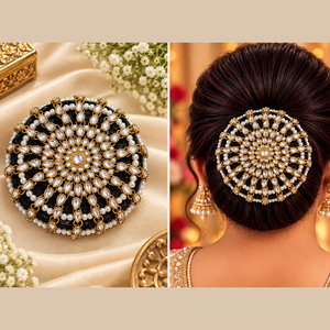 Élégante coiffe en pierres Kundan - Chaîne de cheveux et chaîne à pampilles pour femme - Product Image 1