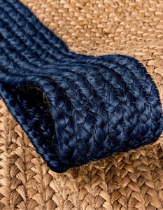Alfombra de Cocina Rectangular de Yute Natural Tejida a Mano, con Borde Azul Marino, Estilo Rústico, Antideslizante - Product Image 3