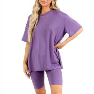 Ensemble T-shirt et short pour femme, vêtements d'été personnalisés, grande taille, ensemble de sport décontracté pour femme, ensemble de shorts de cycliste amples et décontractés pour femme - Product Image 4