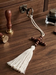 Tieback <b>Tassel</b> With Wooden Beads And Cream Fringe <b>For</b> Curtain Decoration - Product Image 5