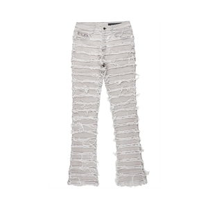 Jean évasé déchiré en denim délavé style streetwear pour homme, coupe empilée - Product Image 1