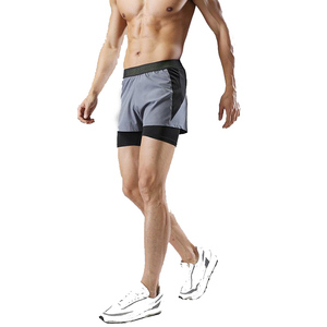 Shorts de sport pour homme à séchage rapide, écologiques, unis, avec taille élastique, mi-longs, gris, noir, polyester, coton - Product Image 5