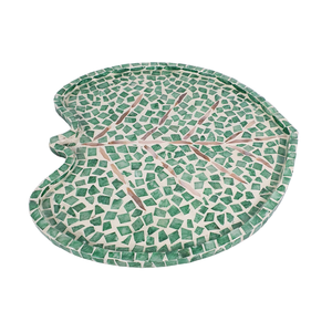 Plato Decorativo Hecho a Mano, Elegante y Vintage, con Incrustaciones de Capiz en MDF, Diseño de Hojas, Mosaico Verde, Bandeja de Hojas Semicirculares para Decoración del Hogar - Product Image 5