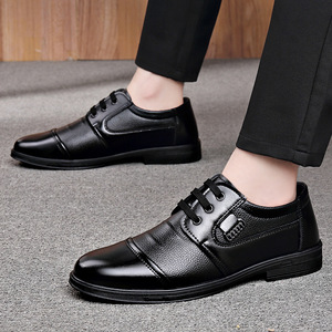 Business Formal Men's Leather Shoes Large Size Crocodile Pattern Slip-On Casual Men's Footwear Lace Up Round Toe Spliced Design - Product Image 4
