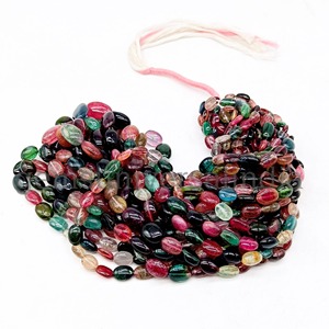 Perles ovales lisses en tourmaline naturelle multicolore 5x7-11x15mm, perles de tourmaline pastèque, brin de 13 pouces, prix de gros en vrac - Product Image 2