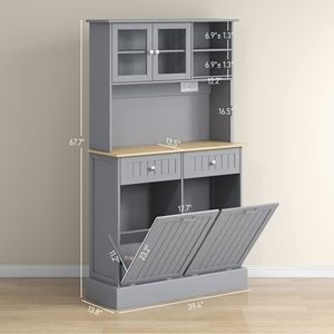 Mobile dispensa da cucina grigio con stazione di ricarica, 2 ante ribaltabili e supporto per microonde - Product Image 3