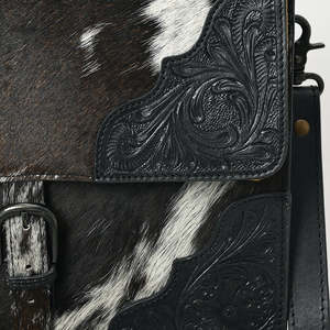 Cowhide Tooled <b>Leather</b> Briefcase With Handmade Floral Embossing And Adjustable Strap For Business - Product Image 4