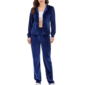 Survêtement personnalisé en velours, très populaire, grande taille, pour femme, avec sweat à capuche zippé en coton et pantalon de jogging, ensemble 2 pièces en velours pour femme - Product Image 1