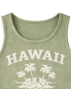 Ensemble deux pièces pour femme, débardeur court côtelé vert sauge et short, imprimé Hawaï, sans manches, col rond, tenue décontractée d'été, personnalisable - Product Image 3