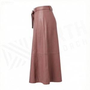 Jupe midi trapèze en similicuir PU pour femme, taille élastique, détail nœud, couleur unie, style minimaliste, toutes saisons - Product Image 3