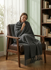 Plaid en tricot gaufré gris, doux et confortable, avec franges, pour canapé et lit, décoration intérieure toutes saisons - Product Image 2
