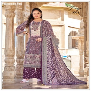 Nouvel arrivage : Ensemble long en satin avec imprimé numérique, broderie miroir et bordure en dentelle fantaisie - Plazzo-Dupatta - Fournisseur mondial - Product Image 1