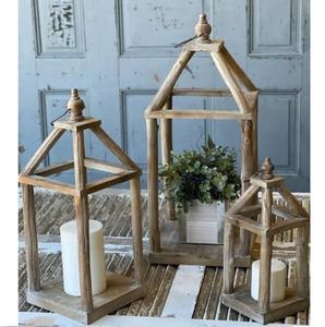 Ensemble de trois lanternes décoratives en bois pour la décoration de la maison, lanternes à bougies brunes pour les centres de table de mariage - Product Image 6