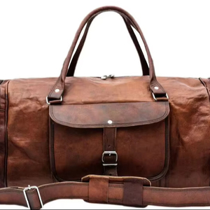 Sac de voyage vintage en cuir véritable, grand format, fait main, pour la gym et la randonnée, marron, vente en gros, sacs de sport en cuir de chèvre véritable - Product Image 4